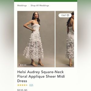 Anthropologie Helsi Audrey Square-Neck Floral Appliqué Sheer Midi Dress